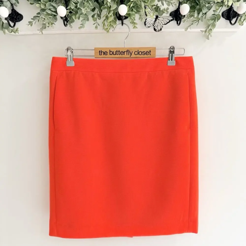 J Crew Women’s The Pencil Skirt Orange Lined Size 8 KD NWOT
